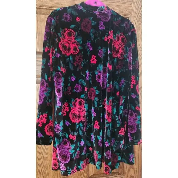 Blair Black Velvet Pink & Purple Roses Open Front Blazer Sz XL - Picture 5 of 6